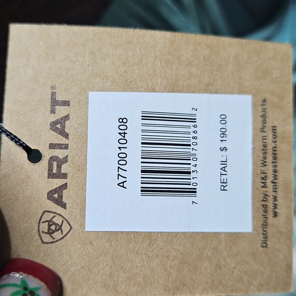 Ariat Brown Tooled Leather Tote with Light Blue Fringe - Picture 8 of 14